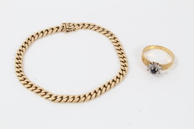 Lot 39 - 14ct gold curb link bracelet and 18ct gold sapphire and diamond cluster ring