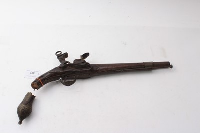 Lot 377 - 19th century Balkan Flintlock holster pistol with brass mounts