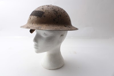 Lot 235 - Second World War British Military MKII Steel Helmet with camouflage painted finish and Named 'Doctor' to front, with chinstrap and liner, dated under brim 1939