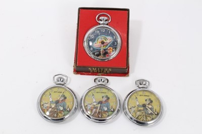 Lot 58 - 1950s Ingersoll Dan Dare in space pocket watch and three 1950s Ingersoll Jeff Arnold pocket watches (4)