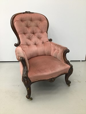 Lot 18 - Victorian spoon back chair with carved mahogany frame on cabriole legs