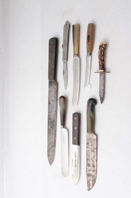 Lot 348 - Second World War British Military chefs knife 'Crusade of Sheffield' dated 1941 and marked with broad arrow, together with a Green River Knife by Johnson & Co of Sheffield and other Victorian and l...