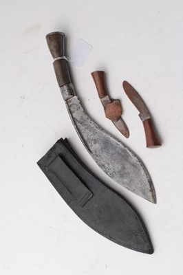 Lot 351 - Gurkha Kukri with steel blade, in brown leather covered sheath, 33cm in overall length, blade 22.5cm in length