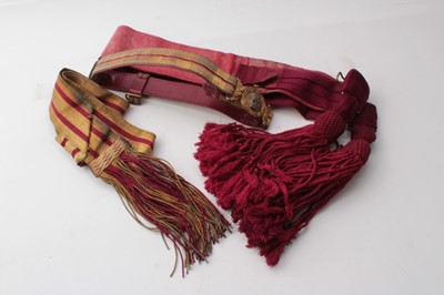 Lot 238 - Fine Victorian Staff Officers' dress belt with gilt brass and silver buckle, original red and gold bullion sash and crimson silk waistband (3)