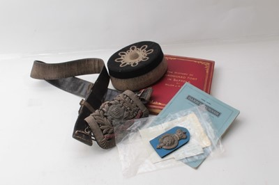 Lot 242 - Fine and rare Victorian East Suffolk Artillery Militia Officers cross belt, pouch and pillbox cap belonging to their Commanding Officer Colonel H.M.LeathesJ.P.. The silver bullion pouch with silver...