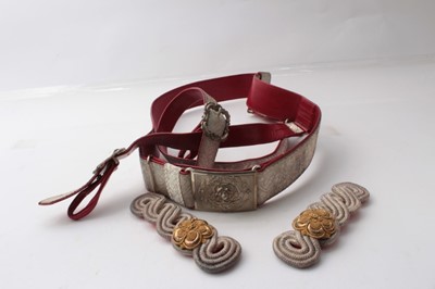 Lot 243 - Fine 1930s Deputy Lord Lieutenants silver bullion dress belt with Sword slings , silvered rose buckle and fittings and pair matching epaulettes - all in excellent condition
