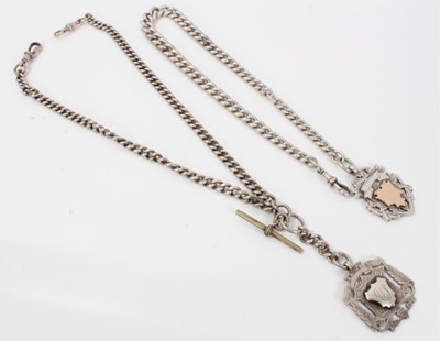 Lot 122 - Two silver watch chains both with silver fobs