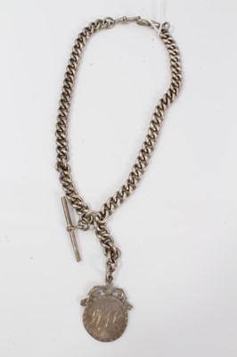 Lot 123 - Silver watch chain with engraved presentation silver fob