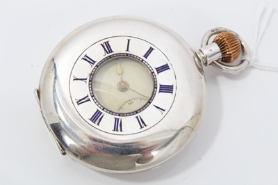 Lot 125 - Silver half hunter pocket watch marked Omega on inside case