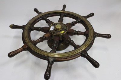 Lot 1993 - Early 20th Century Brass Mounted ships wheel