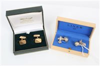 Lot 3341 - Pair gold (9ct) cufflinks, together with pair...