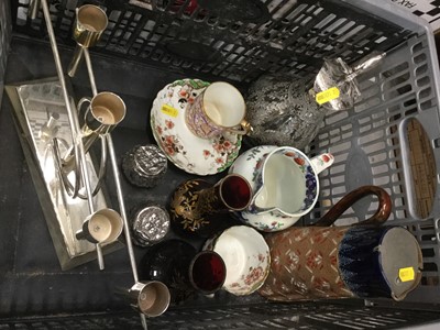 Lot 105 - Royal Doulton Stoneware jug, two silver topped vanity jars, silver plated jug, and sundry ceramics