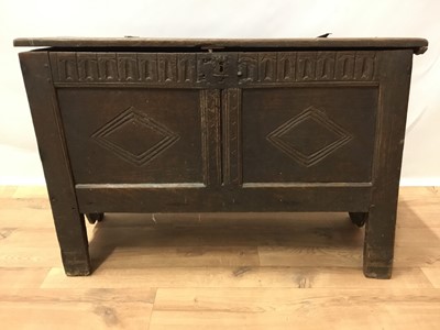 Lot 874 - 17th century oak coffer of small  proportions