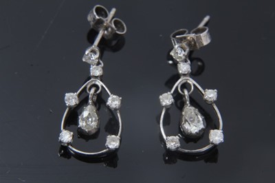 Lot 152 - Pair Edwardian diamond set pendant drop earrings