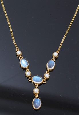 Lot 158 - 9ct gold moonstone and cultured pearl necklace