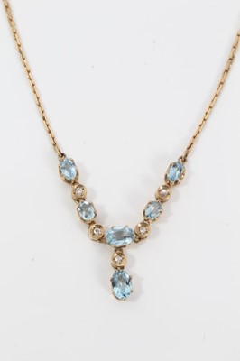 Lot 159 - 9ct gold aquamarine and diamond necklace