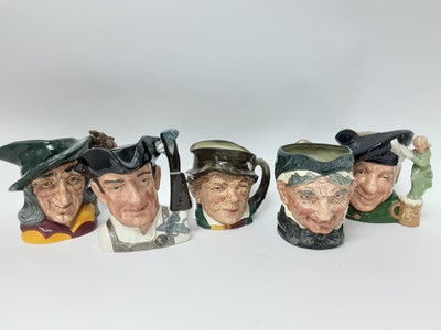 Lot 561 - Five Royal Doulton character jugs - Gunsmith D6573, Paddy, Granny, Tam o' Shanter D6632 and Pied Piper D6403