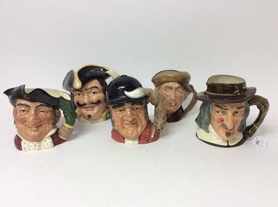 Lot 562 - Five Royal Doulton character jugs - Izaak Walton D6404, Gone Away D6531, Capt Henry Morgan D6467, "arry" and Mine Host D6468