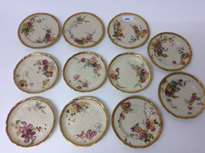 Lot 632 - Eleven Royal Worcester blush ivory moulded dishes, decorated with flowers, 14cm diameter
