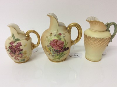 Lot 633 - Three Royal Worcester blush ivory jugs, 11.5cm to 14cm height