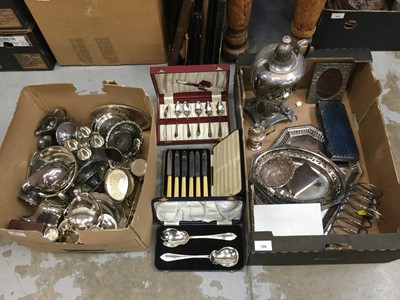 Lot 106 - Two boxes containing a quantity of assorted silver plated wares to include tray, dishes and other items