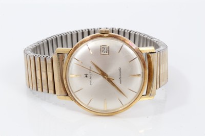 Lot 177 - 1960s/1970s gentlemens Hamilton Automatic 18ct gold wristwatch with a 21 jewel 64A calibre automatic movement, the circular dial with date aperture, applied gold baton hour markers and centre secon...