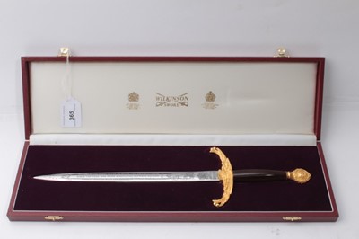 Lot 365 - Wilkinson Sword 50th anniversary of VJ Day commemorative dagger in fitted case