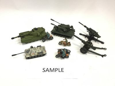 Lot 1579 - Die cast unboxed Military Vehicles, Dinky , Corgi and Britain's etc.  Two boxes.