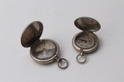 Lot 253 - First World War British military Officers' Pocket compass in steel case marked Dennison, Birmingham VI, 13654, 1917, together with another compass (unmarked)