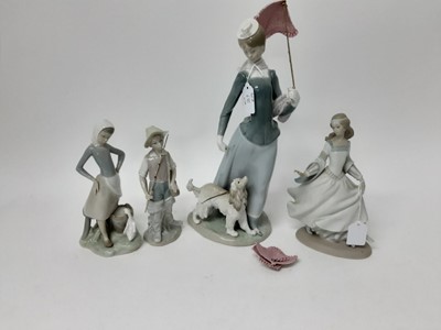 Lot 189 - Four Lladro porcelain figures, Four Lladro geese and a Nao goose (10)