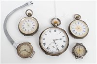 Lot 3346 - Five silver watches - two fob and one...