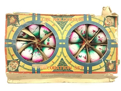 Lot 2053 - Vintage Christmas Tree Decorations including 1936 glass lanterns in original, baubles etc.