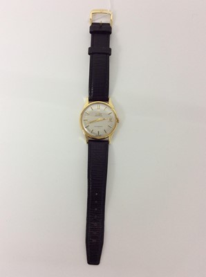 Lot 407 - 1960s gentlemens Omega 18ct gold Constellation wristwatch on omega black leather strap