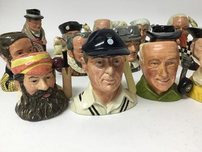 Lot 698 - Group of twenty three Royal Doulton Character jugs comprising- Benjamin Franklin D6695, Oliver Cromwell D6986, Winston Churchill, Christopher Columbus D6911 No. 2554 of 7,500, King Philip II of Spa...