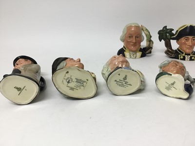 Lot 698 - Group of twenty three Royal Doulton Character jugs comprising- Benjamin Franklin D6695, Oliver Cromwell D6986, Winston Churchill, Christopher Columbus D6911 No. 2554 of 7,500, King Philip II of Spa...