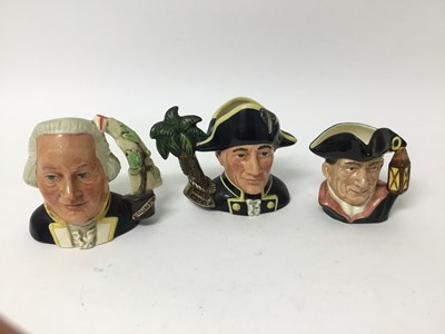 Lot 698 - Group of twenty three Royal Doulton Character jugs comprising- Benjamin Franklin D6695, Oliver Cromwell D6986, Winston Churchill, Christopher Columbus D6911 No. 2554 of 7,500, King Philip II of Spa...