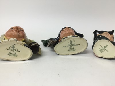 Lot 698 - Group of twenty three Royal Doulton Character jugs comprising- Benjamin Franklin D6695, Oliver Cromwell D6986, Winston Churchill, Christopher Columbus D6911 No. 2554 of 7,500, King Philip II of Spa...