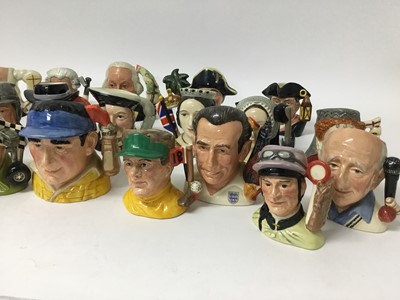 Lot 698 - Group of twenty three Royal Doulton Character jugs comprising- Benjamin Franklin D6695, Oliver Cromwell D6986, Winston Churchill, Christopher Columbus D6911 No. 2554 of 7,500, King Philip II of Spa...