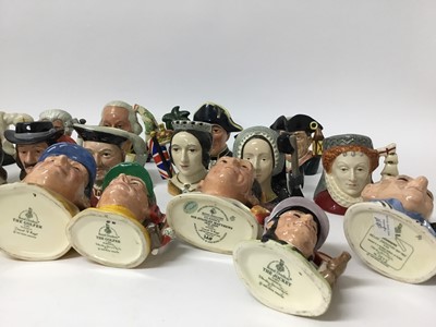 Lot 698 - Group of twenty three Royal Doulton Character jugs comprising- Benjamin Franklin D6695, Oliver Cromwell D6986, Winston Churchill, Christopher Columbus D6911 No. 2554 of 7,500, King Philip II of Spa...