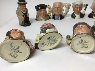 Lot 698 - Group of twenty three Royal Doulton Character jugs comprising- Benjamin Franklin D6695, Oliver Cromwell D6986, Winston Churchill, Christopher Columbus D6911 No. 2554 of 7,500, King Philip II of Spa...