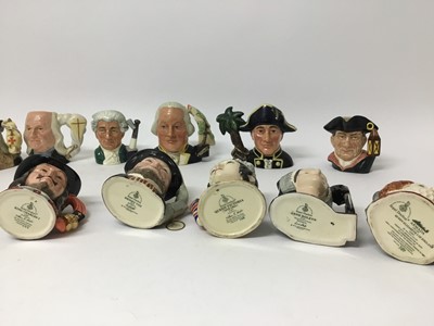 Lot 698 - Group of twenty three Royal Doulton Character jugs comprising- Benjamin Franklin D6695, Oliver Cromwell D6986, Winston Churchill, Christopher Columbus D6911 No. 2554 of 7,500, King Philip II of Spa...
