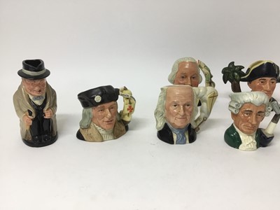 Lot 698 - Group of twenty three Royal Doulton Character jugs comprising- Benjamin Franklin D6695, Oliver Cromwell D6986, Winston Churchill, Christopher Columbus D6911 No. 2554 of 7,500, King Philip II of Spa...