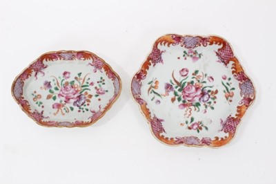 Lot 17 - Two 18th century Chinese famille rose porcelain dishes, painted with floral sprays, 12cm and 14cm across