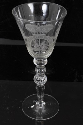 Lot 40 - Georgian 'Newcastle' light baluster armorial wine glass