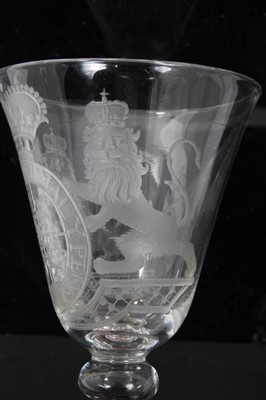 Lot 40 - Georgian 'Newcastle' light baluster armorial wine glass
