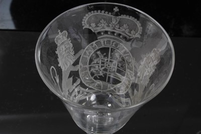 Lot 40 - Georgian 'Newcastle' light baluster armorial wine glass