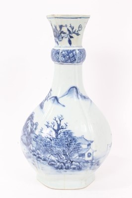 Lot 46 - Antique 18th century Chinese blue and white porcelain guglet vase, of hexagonal form, decorated with landscape scenes, 25.5cm height