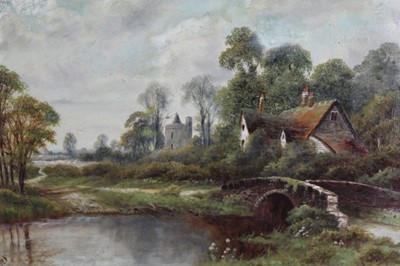 Lot 508 - Walter Waller Caffyn (1870-1958), oil on canvas, a river landscape with a bridge in the foreground, a farmhouse beyond, signed, 40 x 60cm