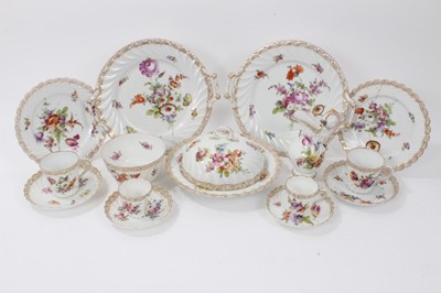 Lot 60 - Dresden china tea service, c.1920, of fluted form, painted with floral sprays, including ten coffee cups and saucers, fourteen tea cups and seventeen saucers, one jug, one slop bowl, one muffin dis...