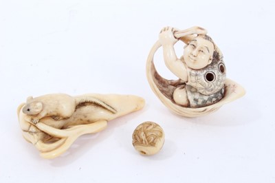 Lot 238 - Two carved ivory netsuke and a ojime